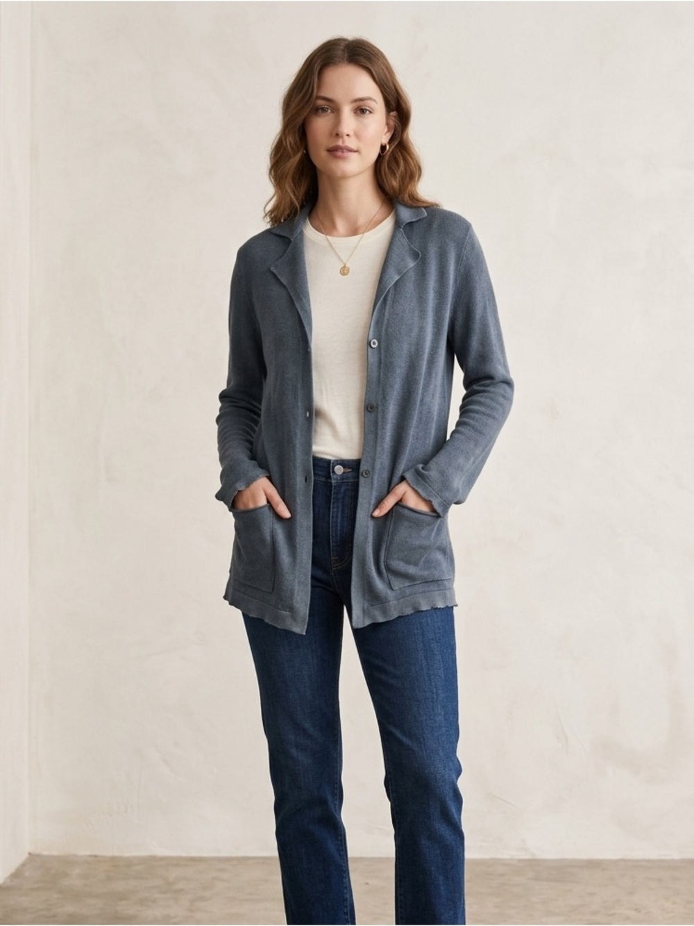 100% Capri Made in Italy 100% Linen blue cardigan sweater size medium